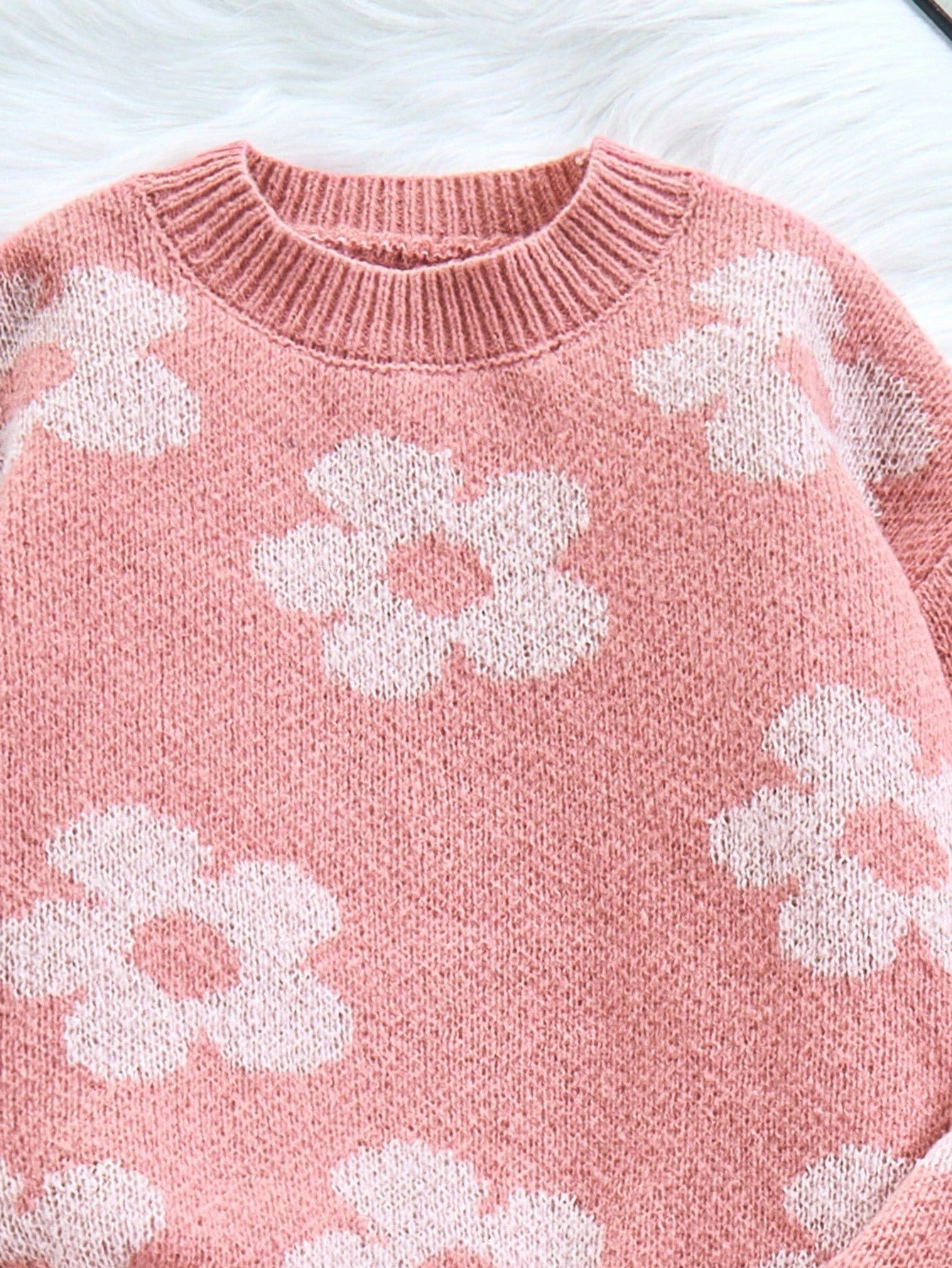 Floral Jacquard Oversized Pullover Sweater And Wide Leg Pants