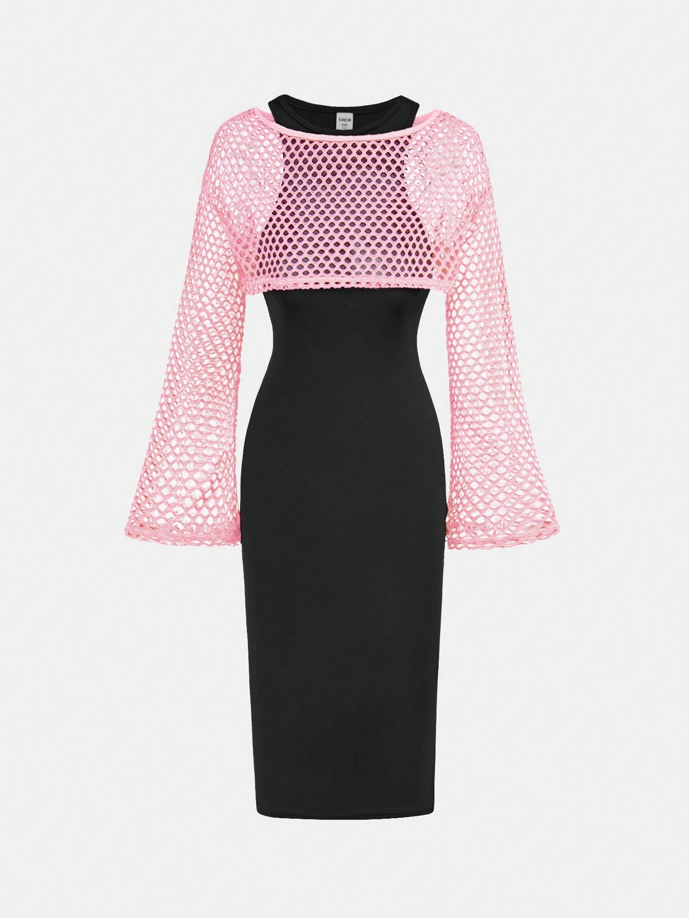 Tween Girl Knit Slim Fit Long Dress With Mesh Cover Up 2pcs Set