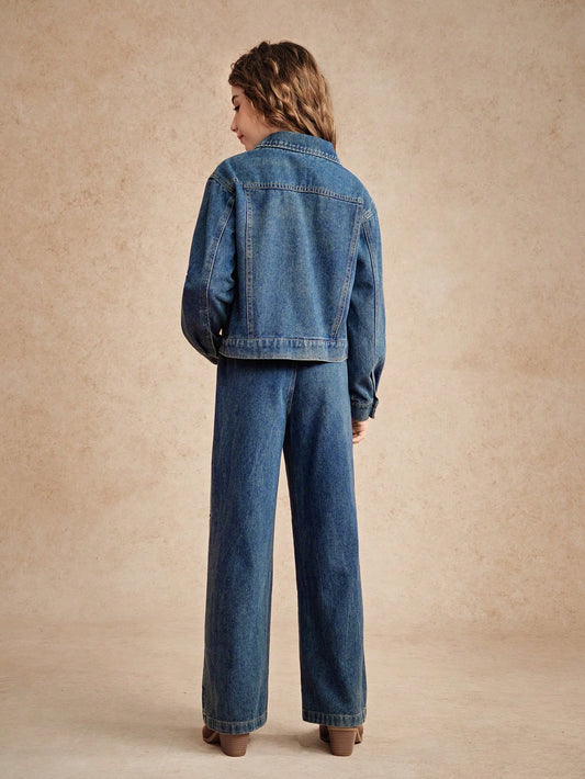 Tween Girls Casual Denim T-Shirt And Jeans Set