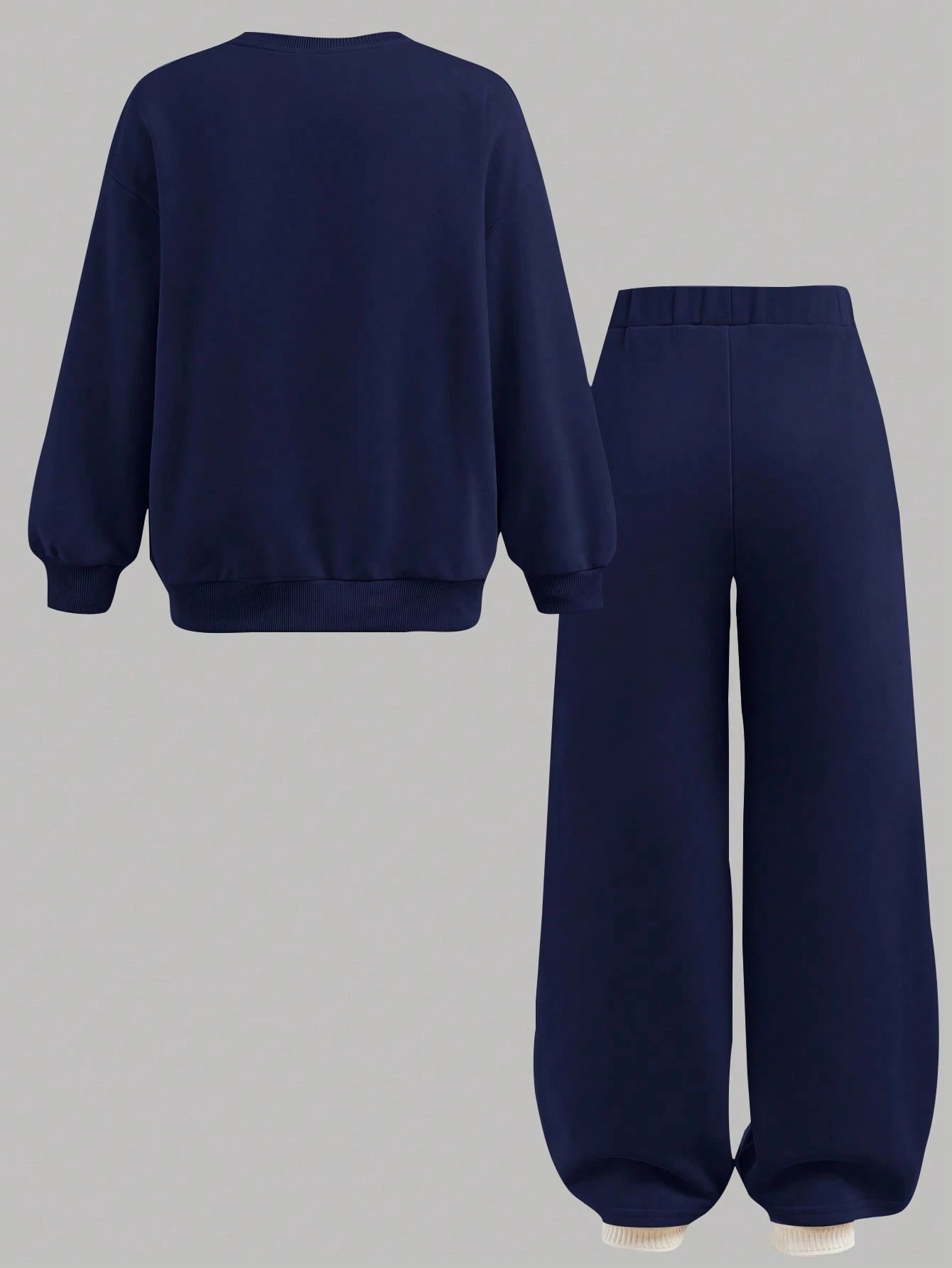 Tween Girl Loose Casual Minimalist Comfortable Crew Neck Sweatshirt And Pants