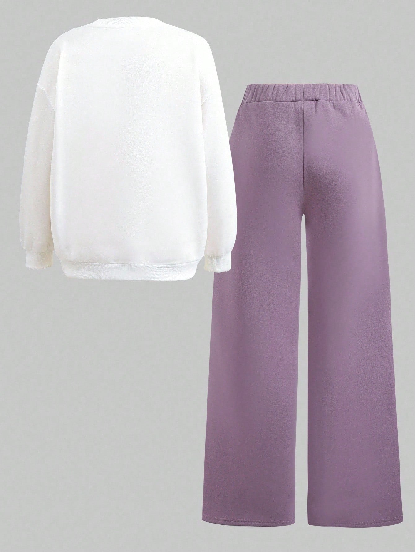 Tween Girl Loose Casual Minimalist Comfortable Crew Neck Sweatshirt And Pants