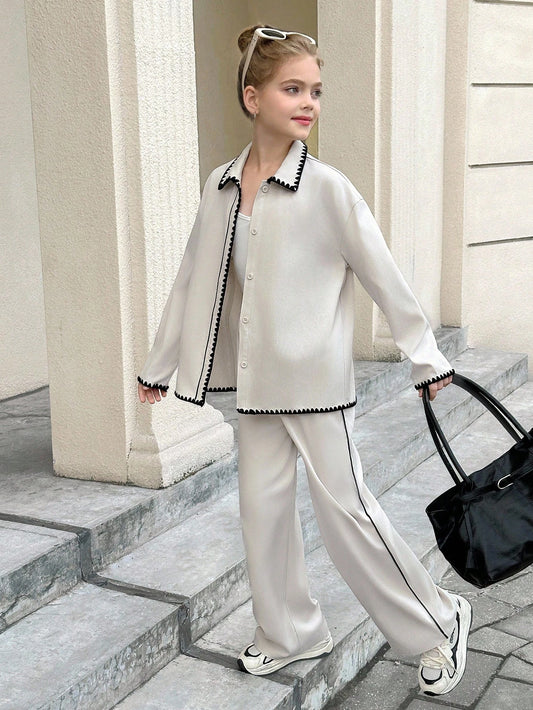 Tween Girls' Casual Woven Long Sleeve Shirt Set