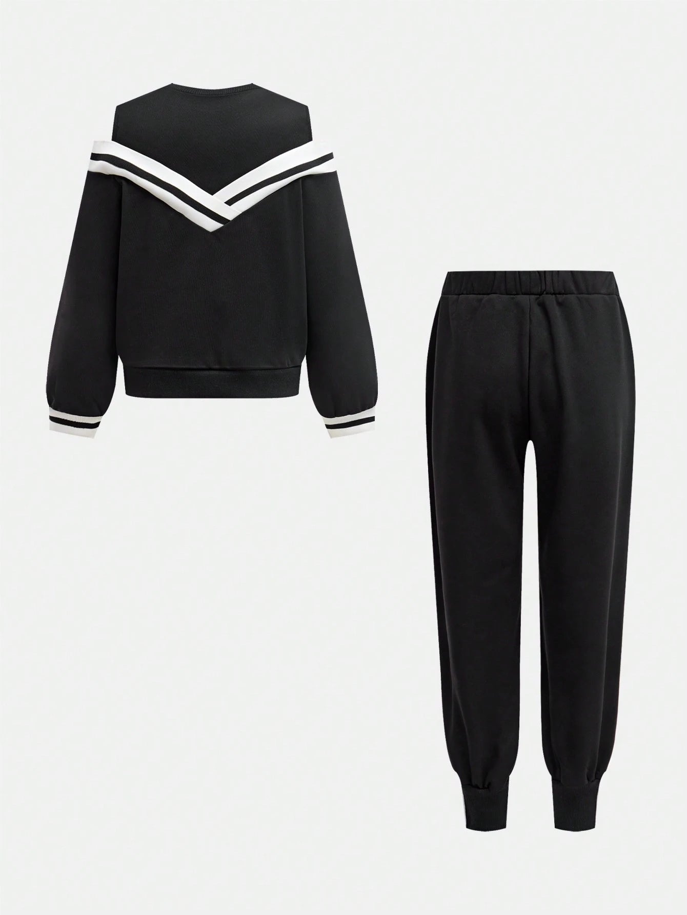 Tween Girls' Color Block Striped Off Shoulder Sweatshirt And Sweatpants