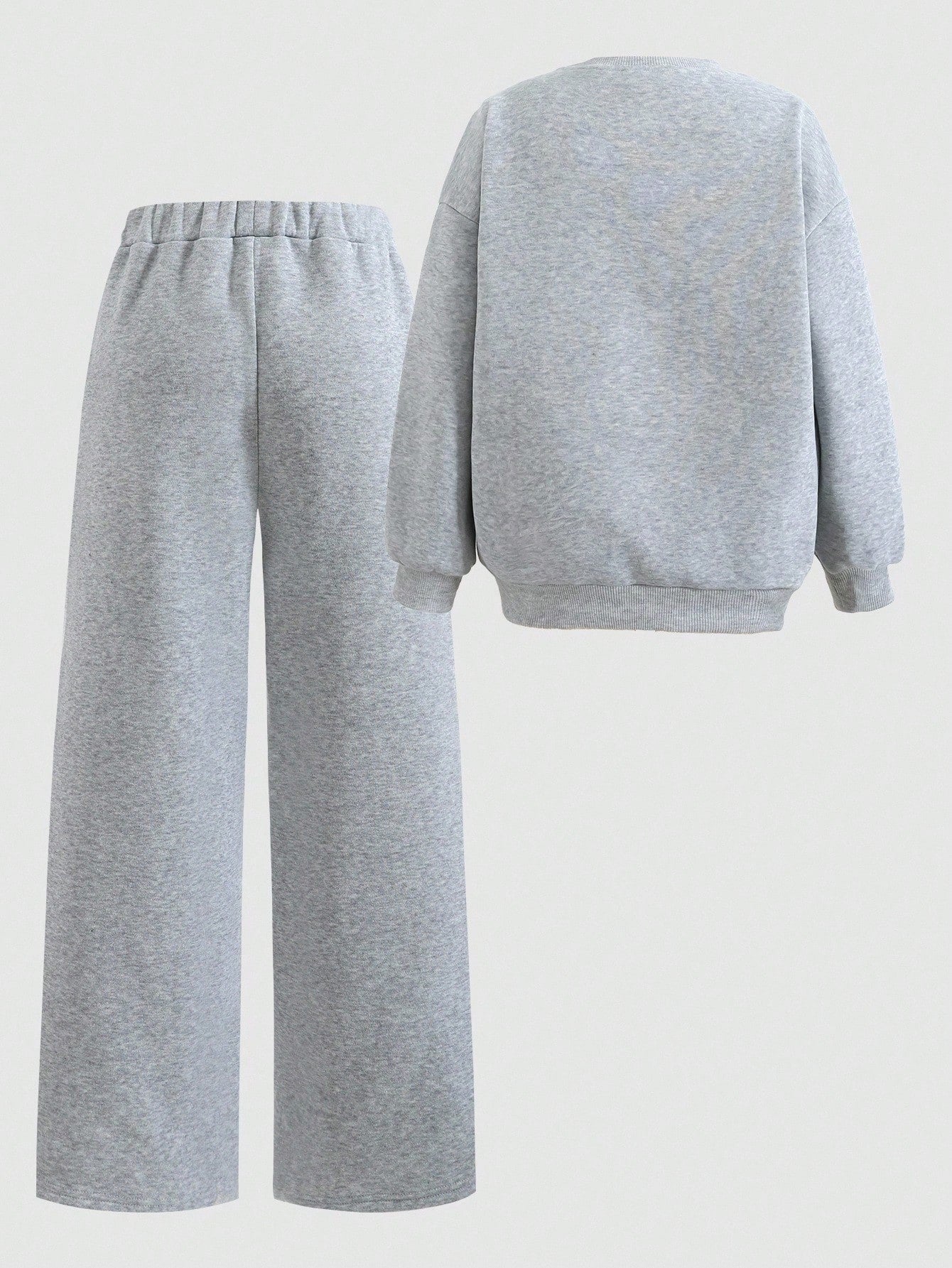 Tween Girl Loose Casual Minimalist Comfortable Crew Neck Sweatshirt And Pants