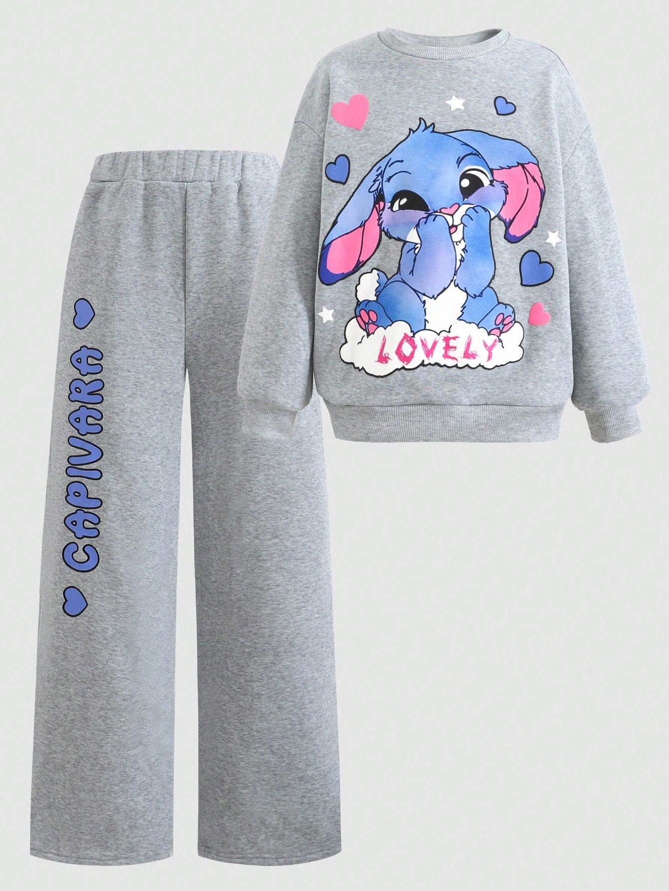 Tween Girl Loose Casual Minimalist Comfortable Crew Neck Sweatshirt And Pants Grey 3