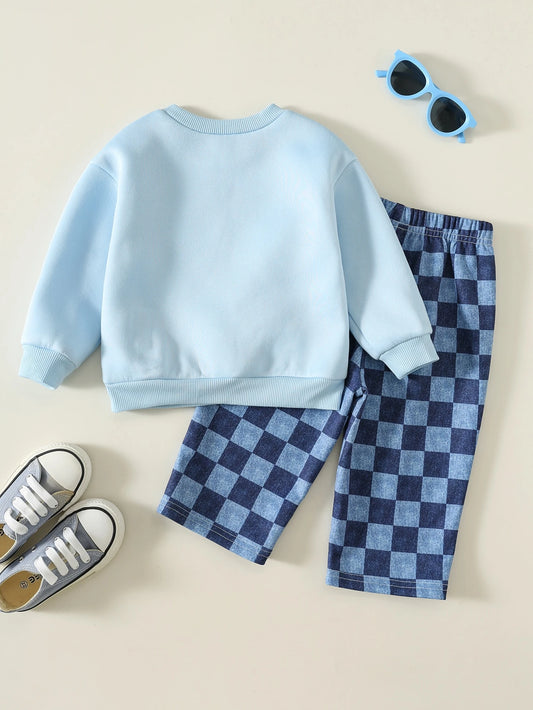 Thermal Lined Thickened Cute Goose Pattern Sweatshirt Set