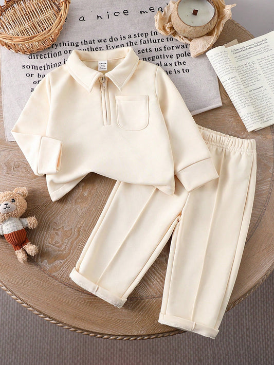 Baby Girls Casual Long Sleeve Top + Khaki Pants Apricot