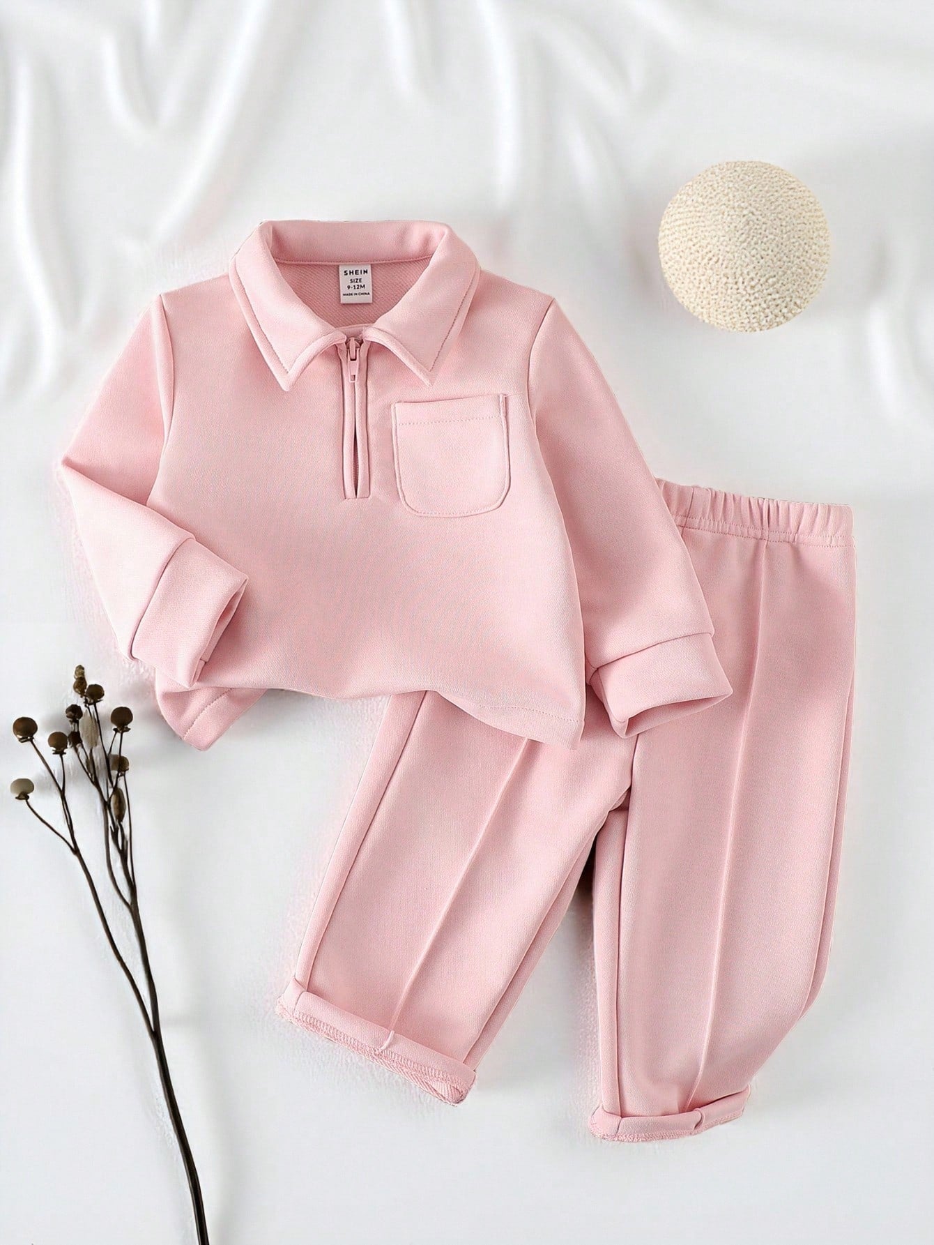 Baby Girls Casual Long Sleeve Top + Khaki Pants Pink