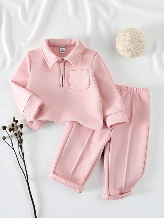 Baby Girls Casual Long Sleeve Top + Khaki Pants Pink