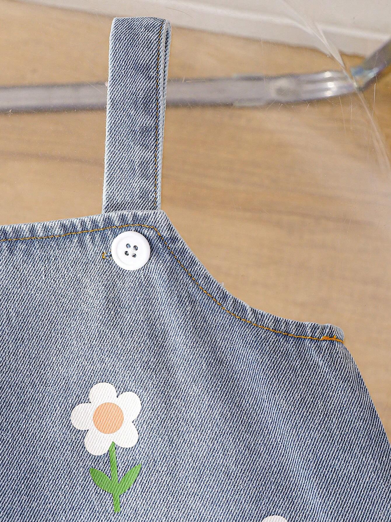 2pcs/Set Peter Pan Collar Blouse And Daisy Print Denim Skirt