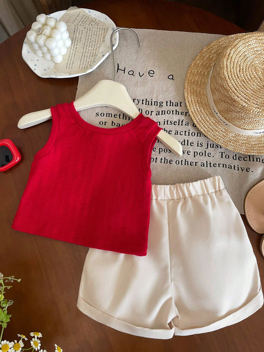 Baby Girl Sleeveless Strawberry Decoration Top &Shorts