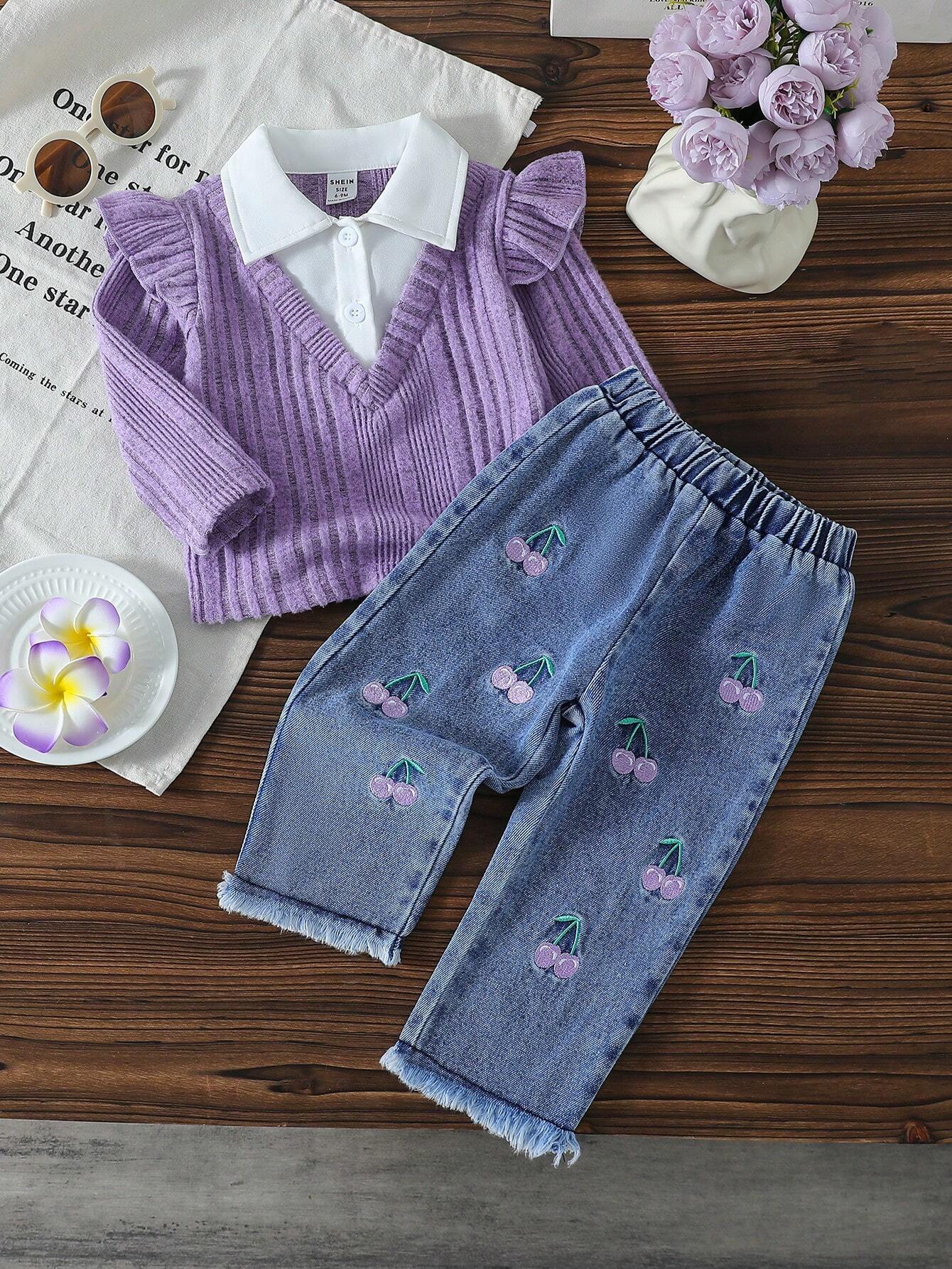 Baby Girls Faux 2 Pieces Outfit Purple