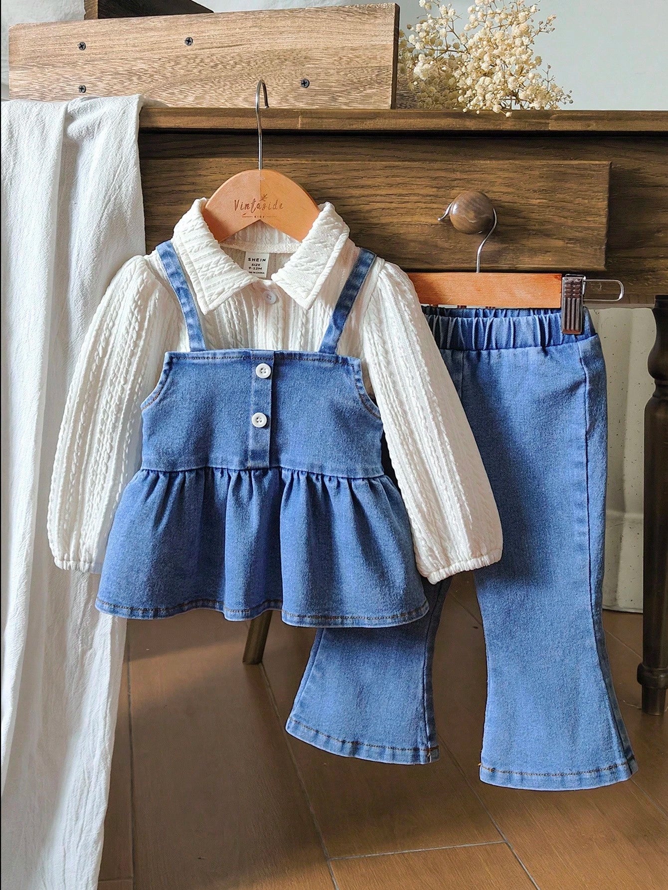 Sleeveless Denim Top&Long Sleeve Casuai Shirt &Long Jeans