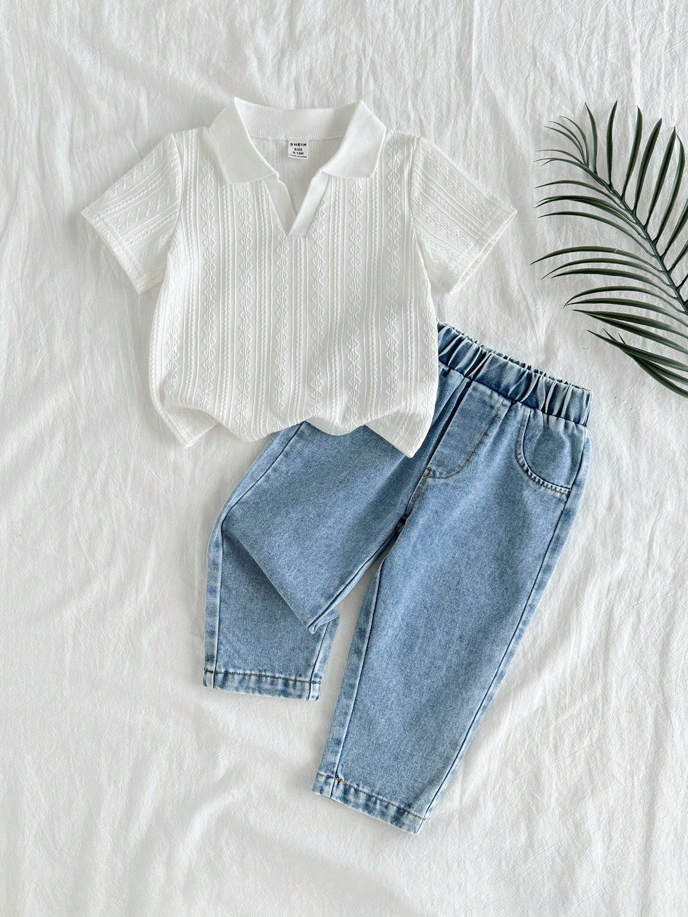 Blue And White Striped Lapel Top Denim Pants Sets