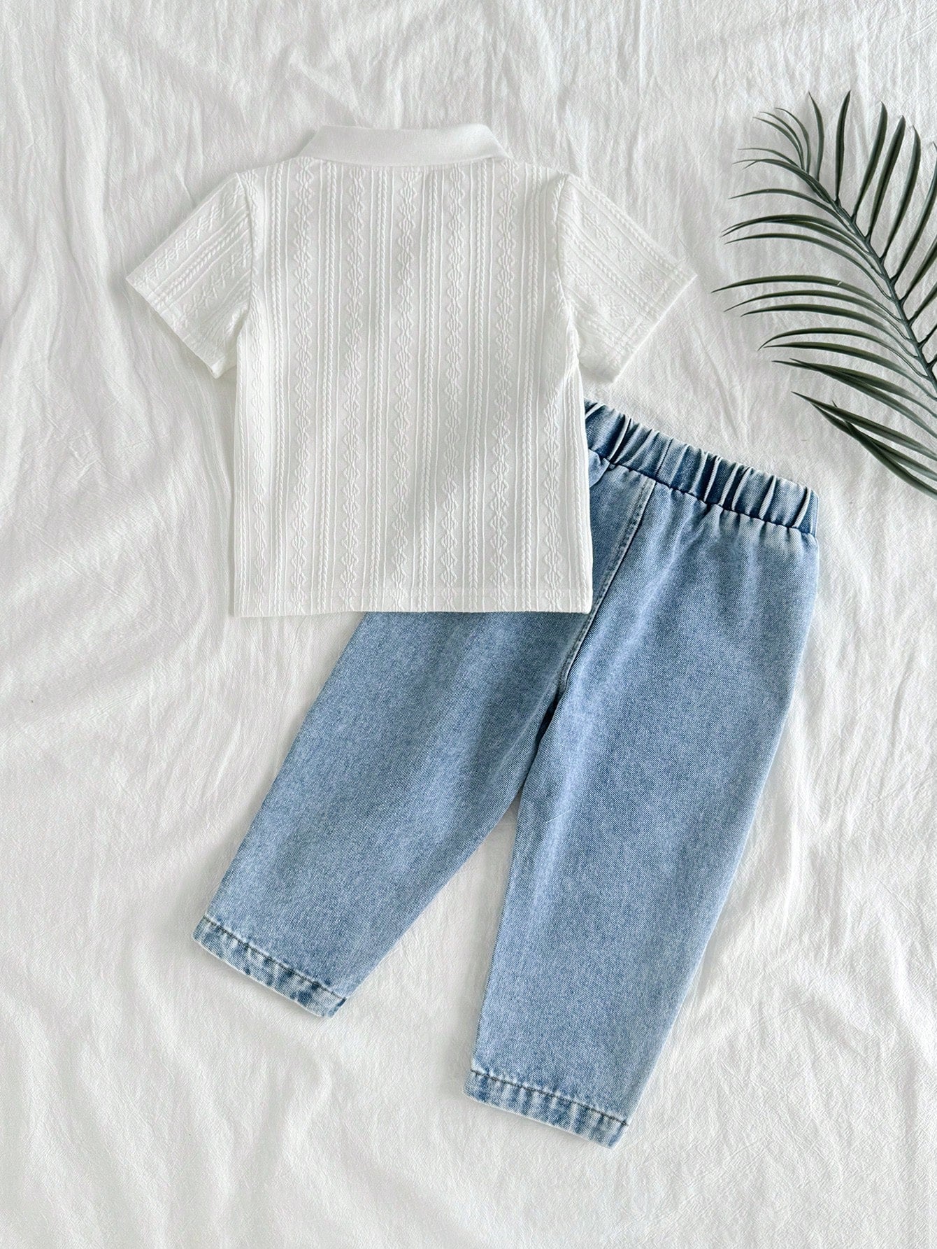 Blue And White Striped Lapel Top Denim Pants Sets
