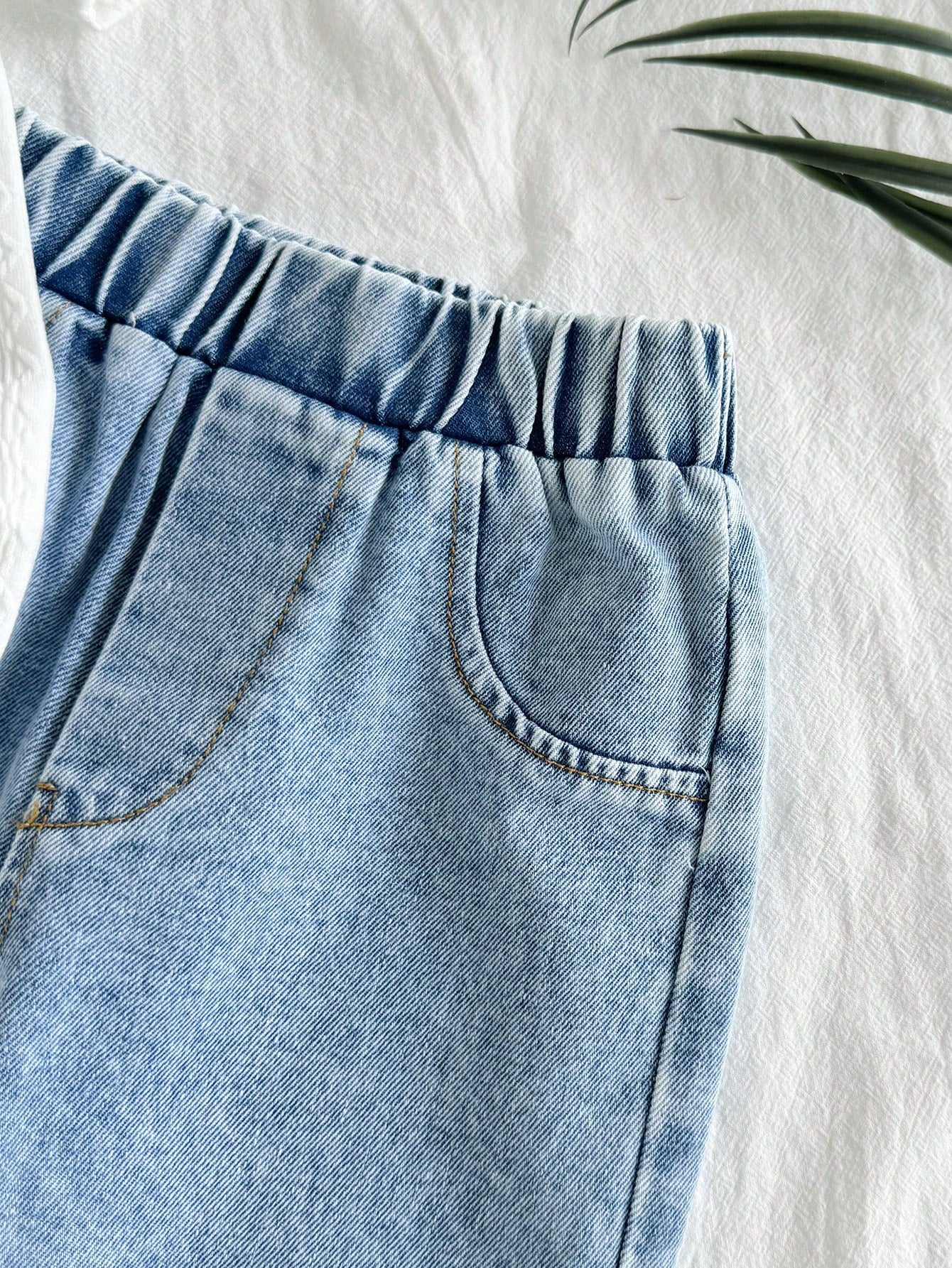 Blue And White Striped Lapel Top Denim Pants Sets