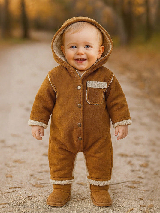Baby Boys' Casual Hooded Solid Color Loose Jumpsuit