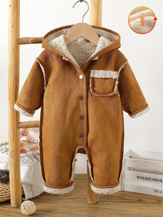 Baby Boys' Casual Hooded Solid Color Loose Jumpsuit