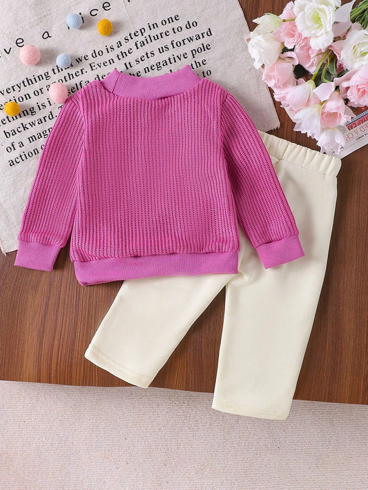 Mummy & Mee Floral Knitted Pullover Sweatshirt + Straight Leg Pants