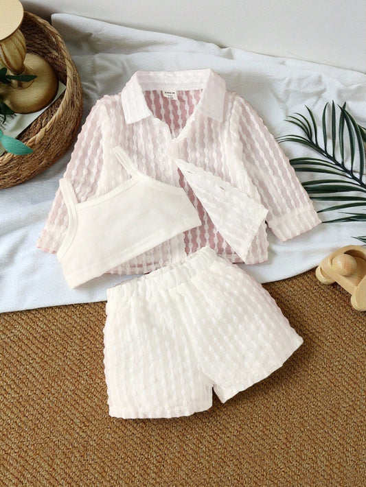 Vintaside Kids Baby Girl Solid Cami Top & Shorts & Button Up Shirt