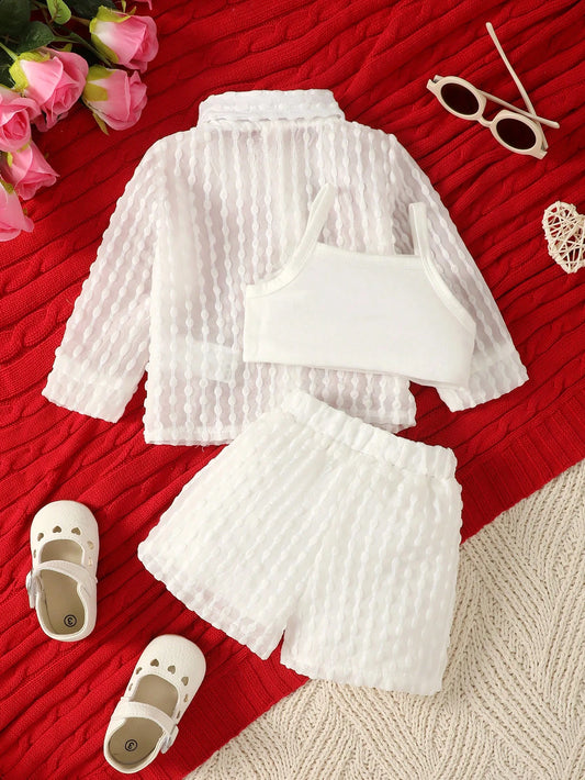 Vintaside Kids Baby Girl Solid Cami Top & Shorts & Button Up Shirt