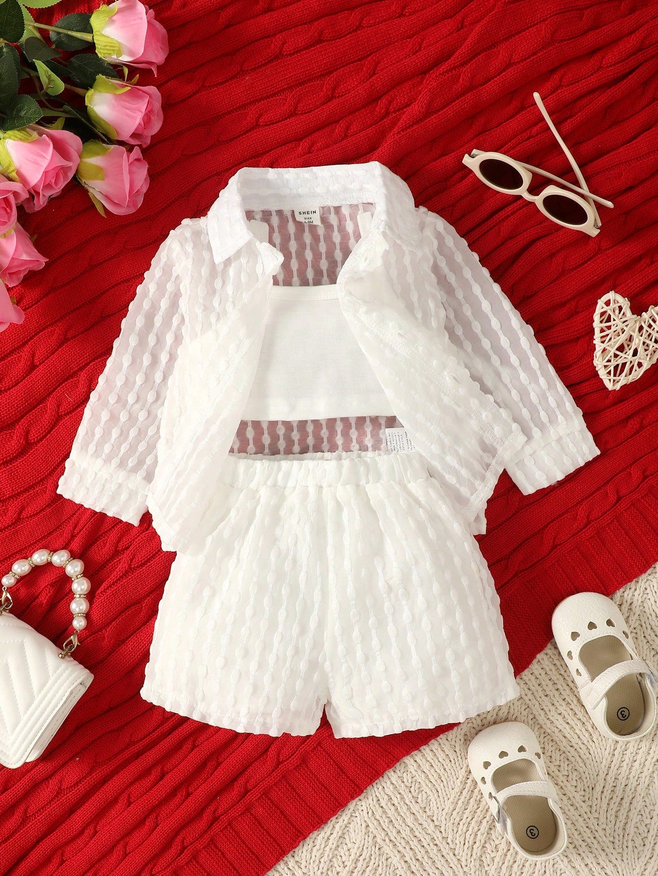 Vintaside Kids Baby Girl Solid Cami Top & Shorts & Button Up Shirt