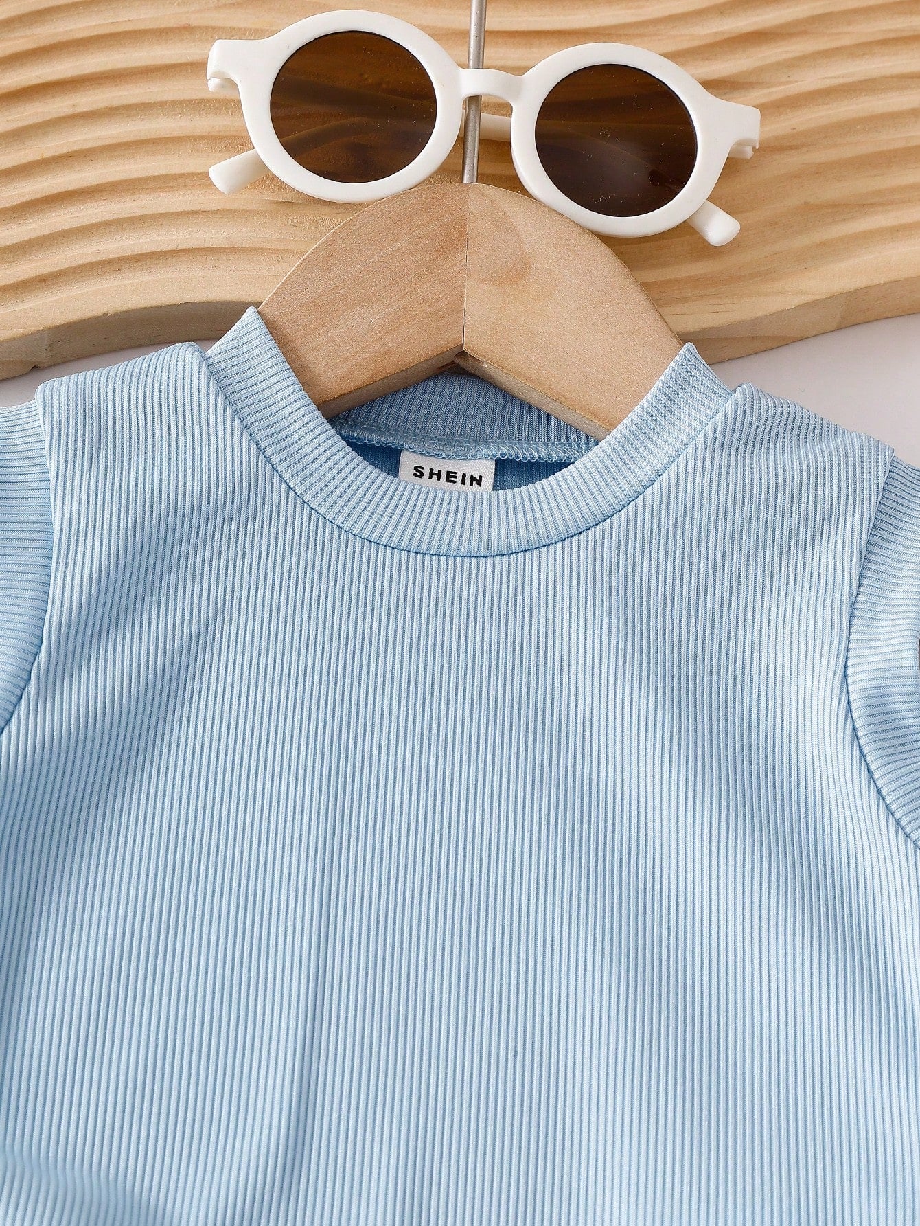 Blue Textured Sleeveless Top And Blue Plaid Shorts Set