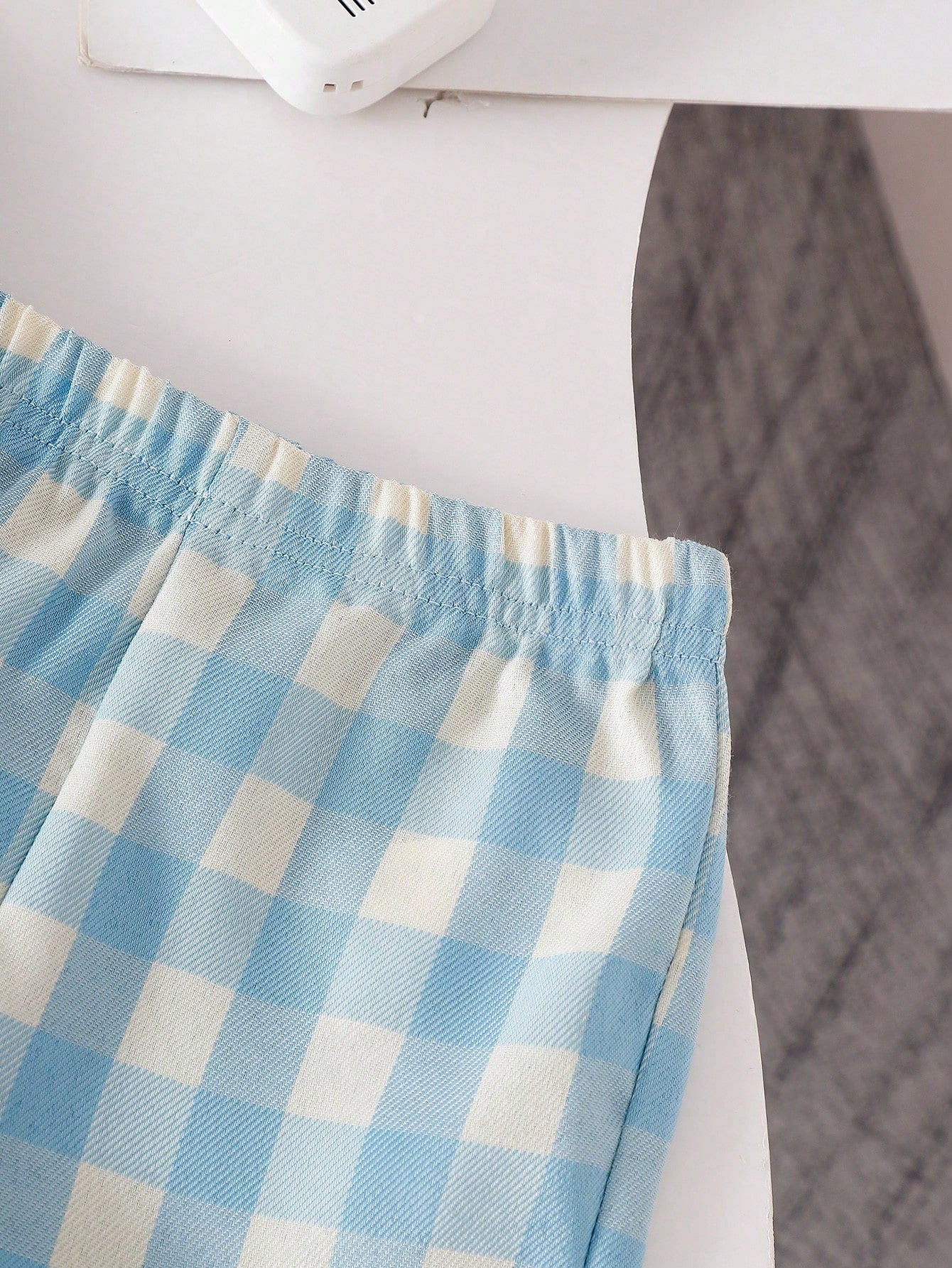 Blue Textured Sleeveless Top And Blue Plaid Shorts Set