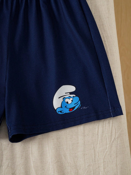 Boy Cute Cartoon Print Short Sleeve T-Shirt And Shorts Pajama Set