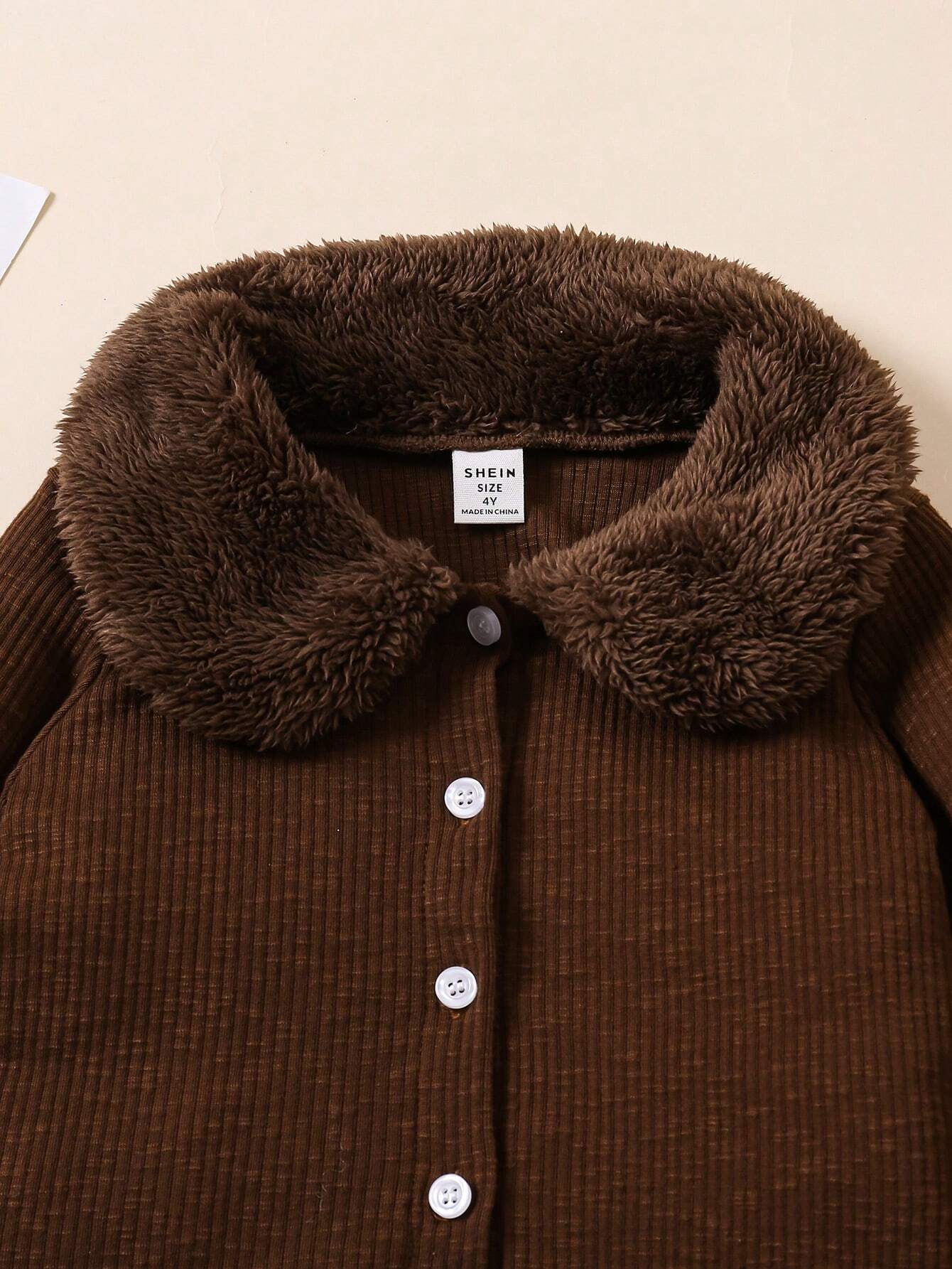 Young Girl Furry Lapel & Cuffs Patchwork Jacket Top And Flare Legs Furry Patchwork Pants