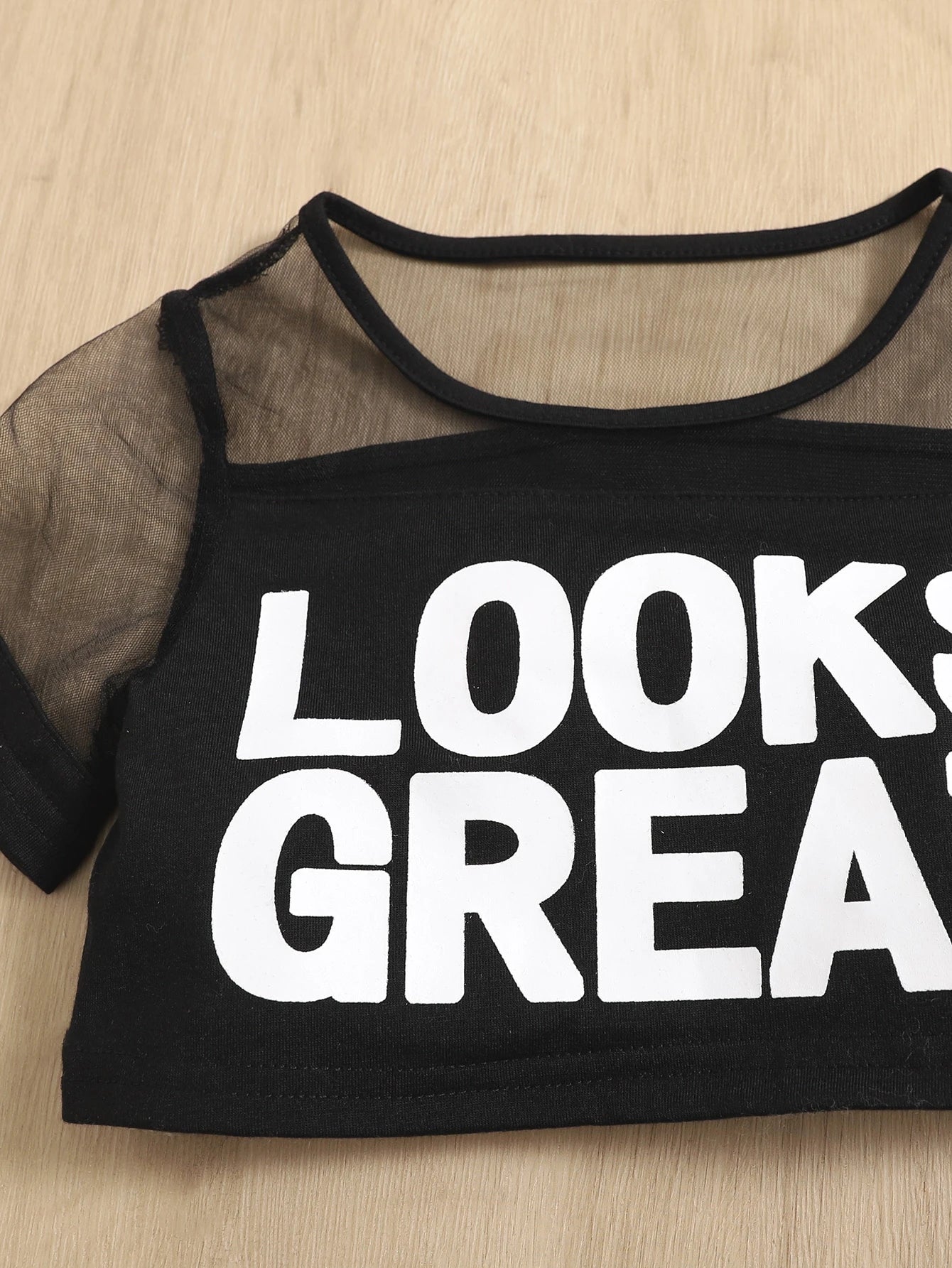 Young Girl Slogan Graphic Contrast Mesh Tee & Skirt