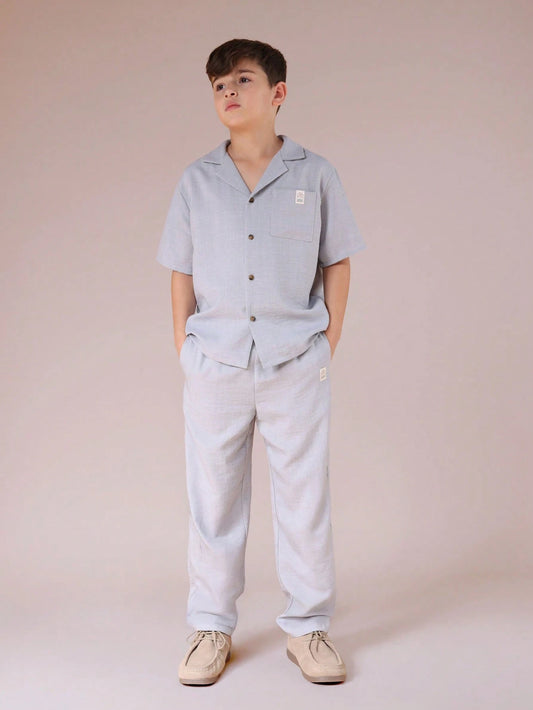 SUMWON Boys Linen Feel Textured Button Front Shirt And Relaxed Pants