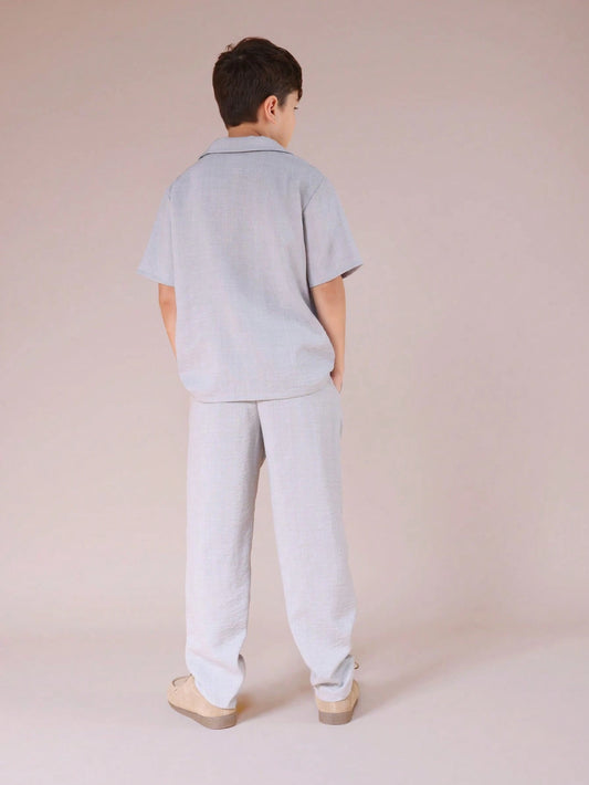 SUMWON Boys Linen Feel Textured Button Front Shirt And Relaxed Pants