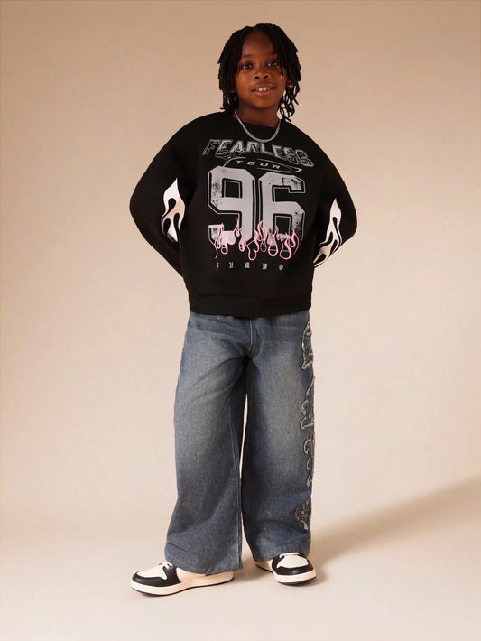 Boys Skate Inspired Distressed Wide Leg Pull On Jeans