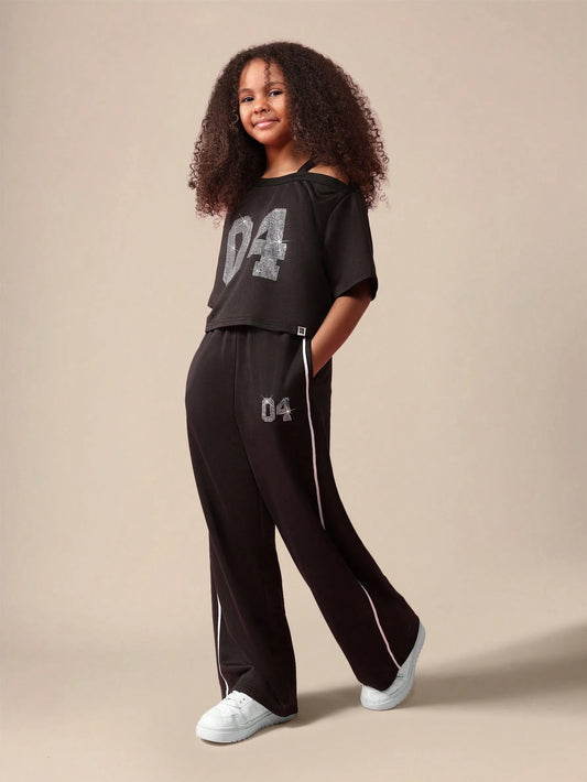 Tween Girls Crop Top Co-Ord Ensemble With Track Pants