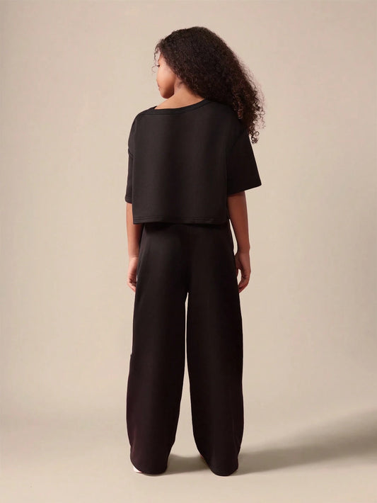 Tween Girls Crop Top Co-Ord Ensemble With Track Pants