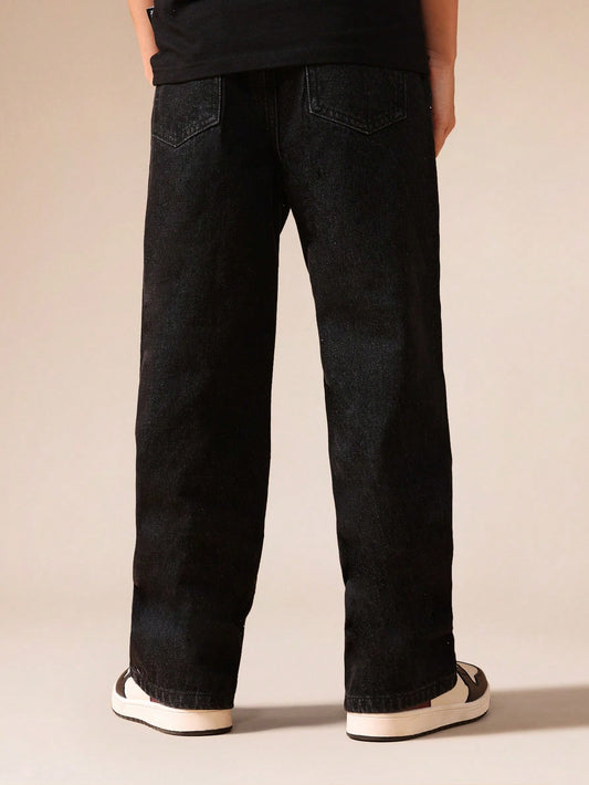 Mummy & Mee Galaxy Print Wide Leg Denim Jeans With Starry Pattern