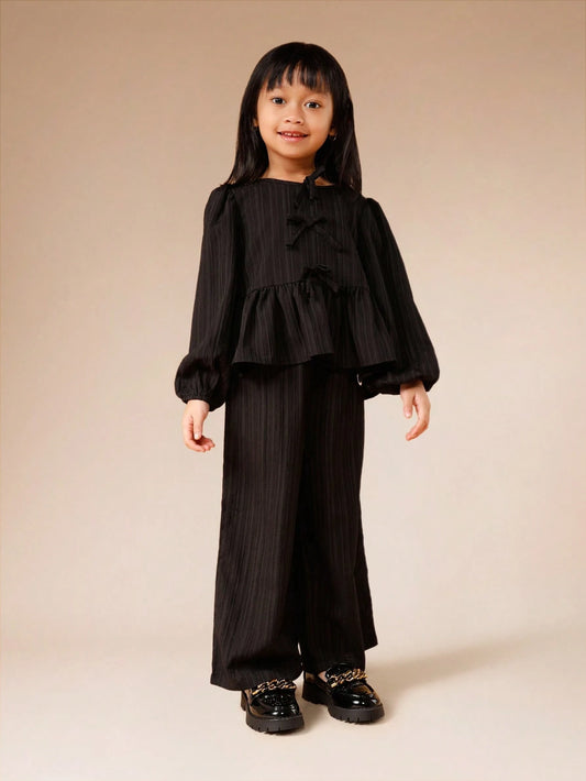 SUMWON Girls Ribbed Peplum Top And Wide Leg Pants