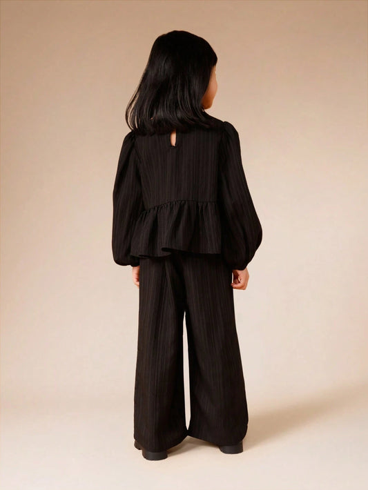 SUMWON Girls Ribbed Peplum Top And Wide Leg Pants