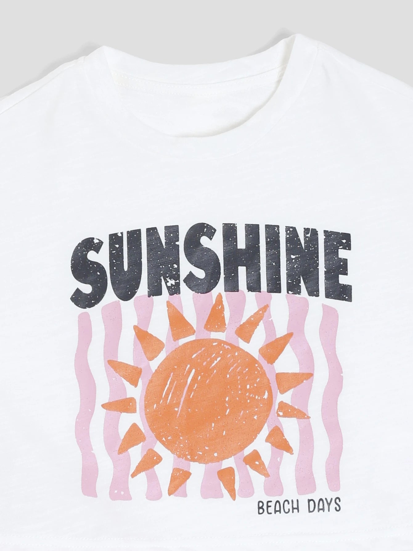 Sunshine Graphic Crop Tee And Gingham Check Ruffle Hem Casual Pants Co-Ord