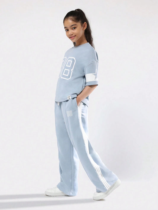 Oversized Co-Ord Set Number Print Sweatshirt Wide Leg Pants