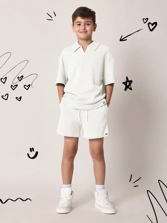 SUMWON Textured Waffle Knit Polo Set