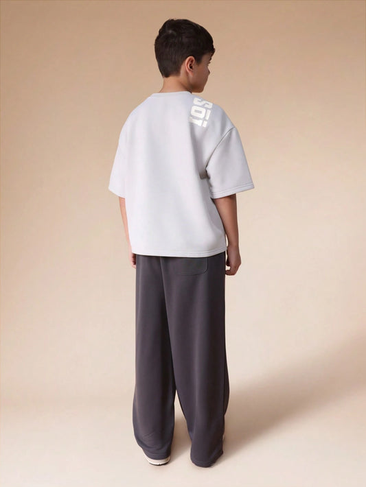 SUMWON Oversized Letter Print Crew Neck Short Sleeve T-Shirt And Elastic Waist Joggers