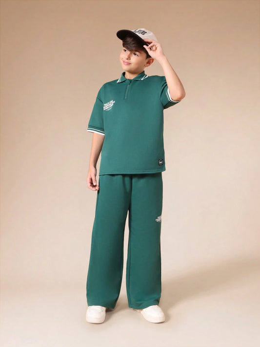 SUMWON Oversized Track Star Champions Homecoming Polo Shirt Wide Leg Pants