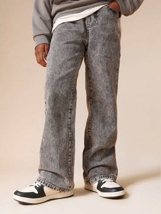 SUMWON Relaxed Flare Acid Wash Jeans Wide Leg Vintage Denim Pants