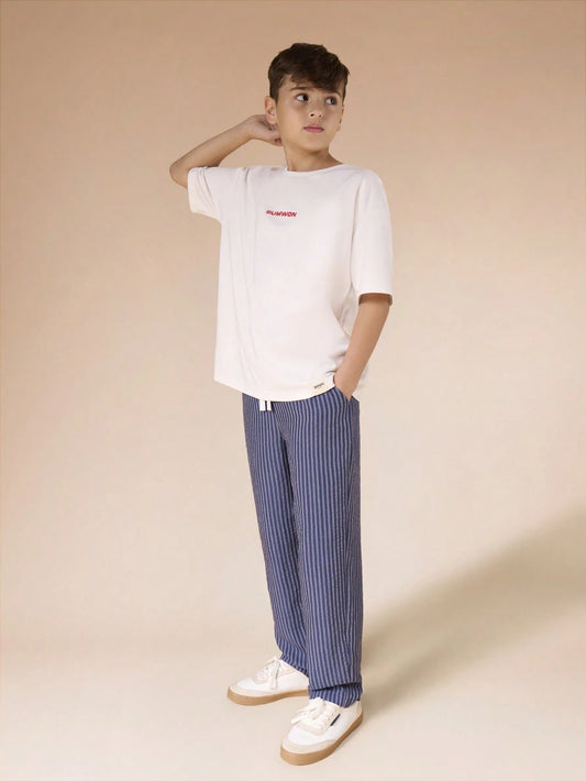 Studios Graphic Print Short Sleeve T-Shirt And Vertical Striped Casual Pants Two Piece Set