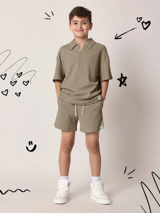 SUMWON Textured Waffle Knit Polo Set