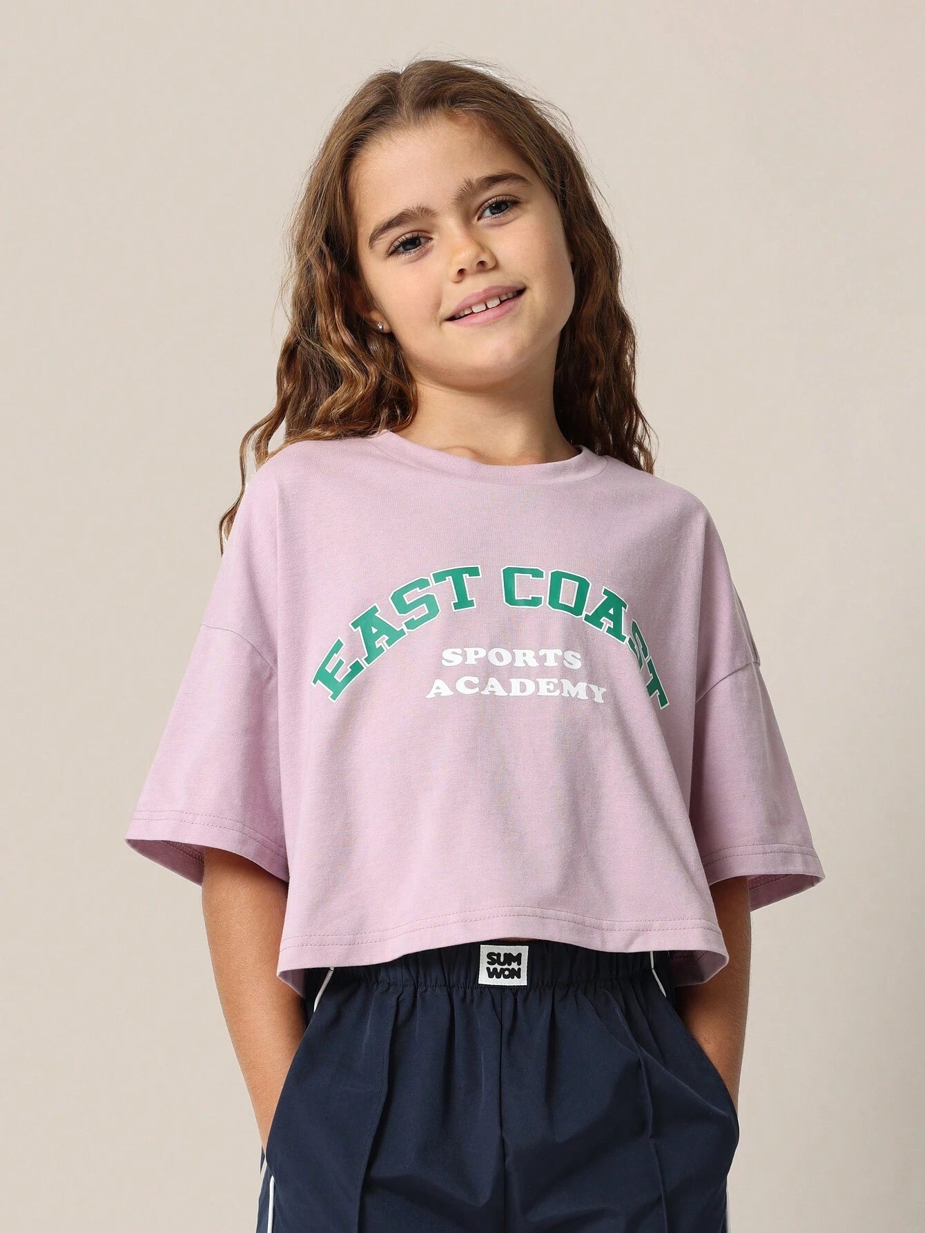 Tween Girls Crop Graphic Print Tee And Wide Leg Track Pant