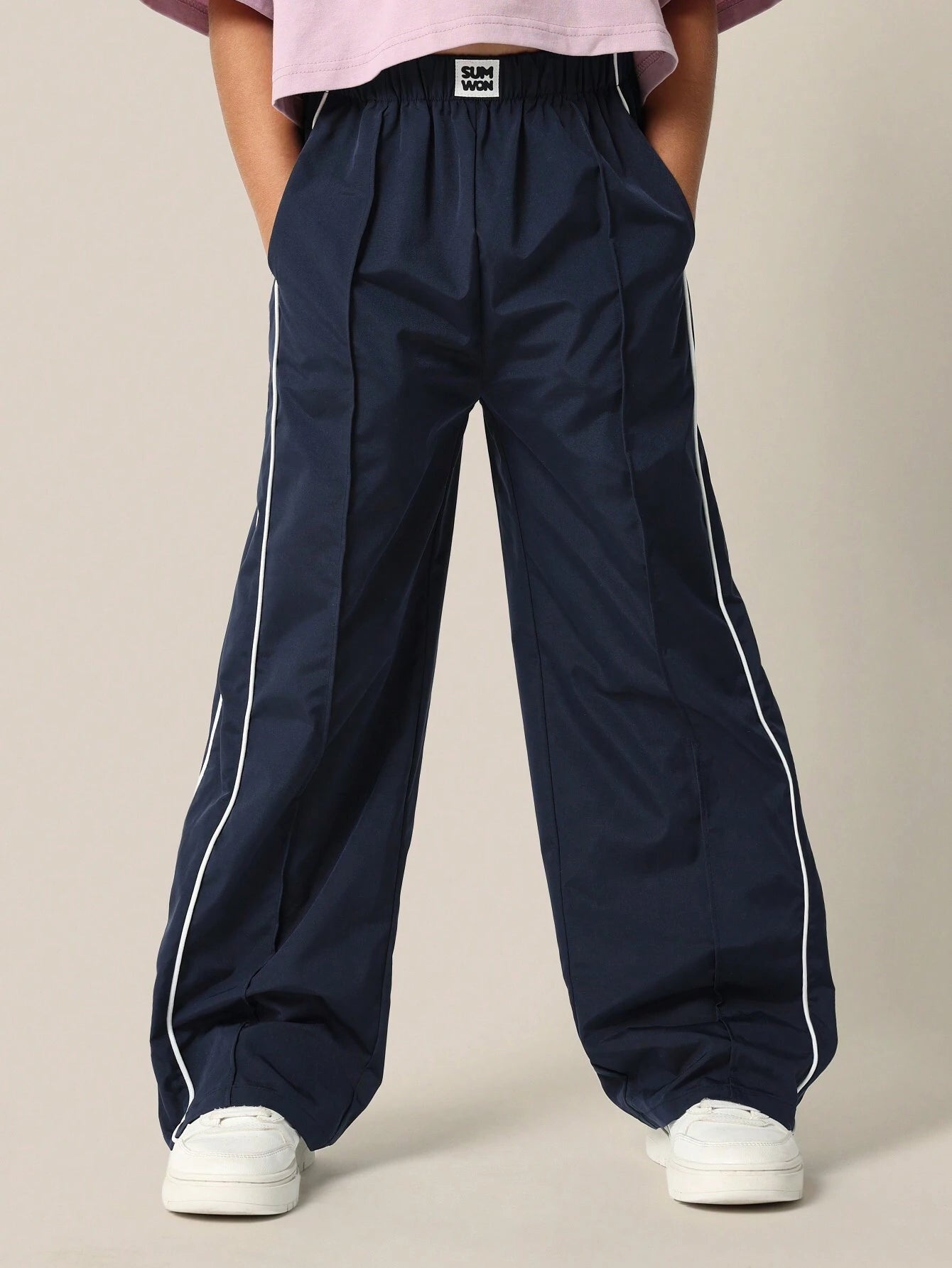 Tween Girls Crop Graphic Print Tee And Wide Leg Track Pant