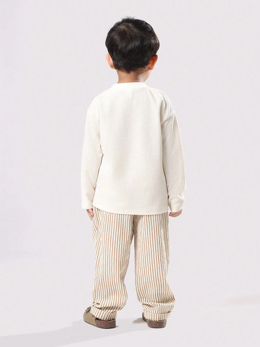 Waffle Knit Henley Long Sleeve Co-Ord Set With Button Detail